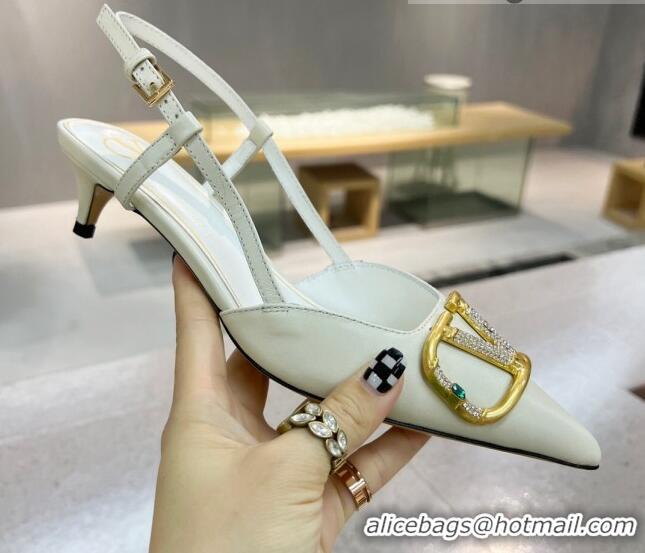 Best Luxury Valentino VLOGO SIGNATURE Calfskin Slingback Pump with 4cm Heel White 0105055