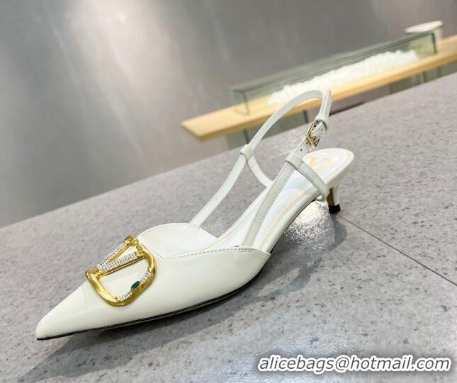 Best Luxury Valentino VLOGO SIGNATURE Calfskin Slingback Pump with 4cm Heel White 0105055