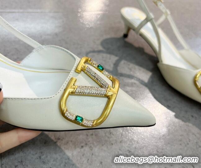 Best Luxury Valentino VLOGO SIGNATURE Calfskin Slingback Pump with 4cm Heel White 0105055