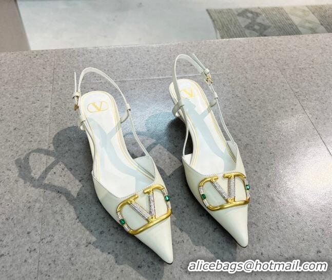 Best Luxury Valentino VLOGO SIGNATURE Calfskin Slingback Pump with 4cm Heel White 0105055