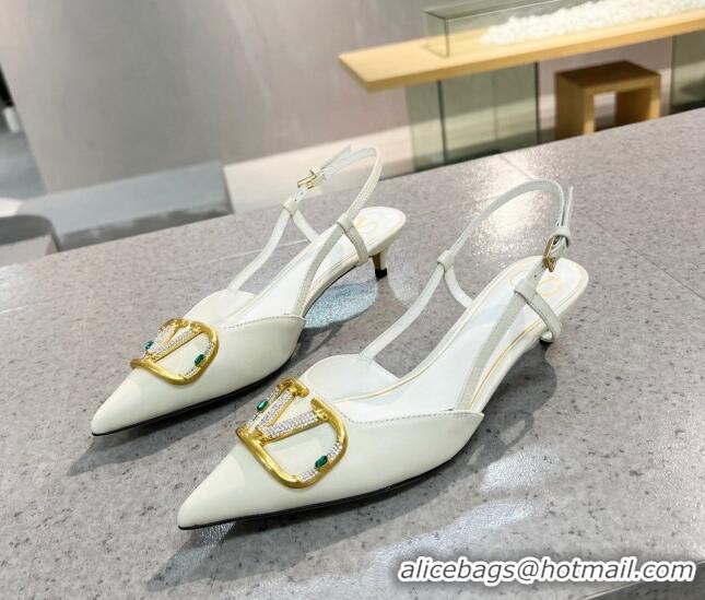 Best Luxury Valentino VLOGO SIGNATURE Calfskin Slingback Pump with 4cm Heel White 0105055