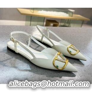 Top Quality Valentino VLOGO SIGNATURE Calfskin Slingback Flat Ballerina White 0105056