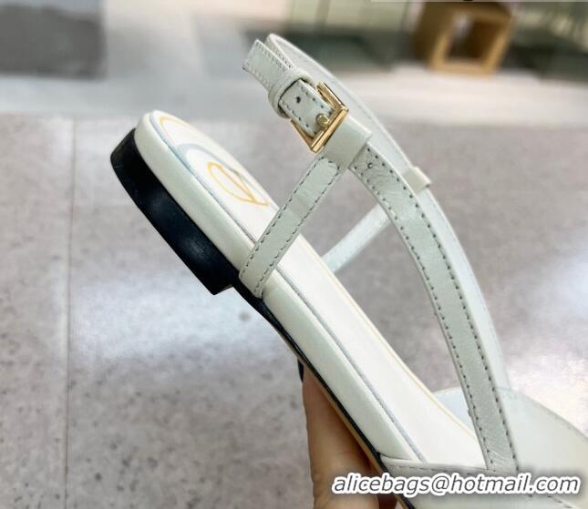 Top Quality Valentino VLOGO SIGNATURE Calfskin Slingback Flat Ballerina White 0105056