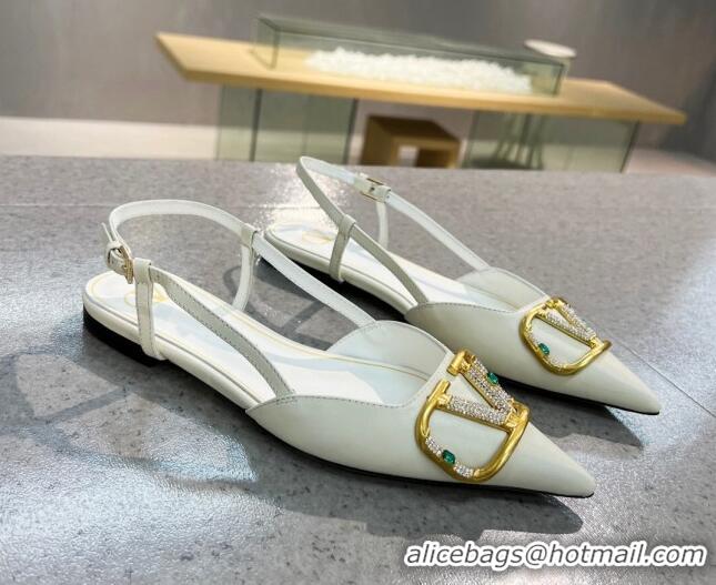 Top Quality Valentino VLOGO SIGNATURE Calfskin Slingback Flat Ballerina White 0105056