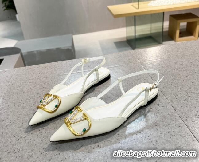 Top Quality Valentino VLOGO SIGNATURE Calfskin Slingback Flat Ballerina White 0105056