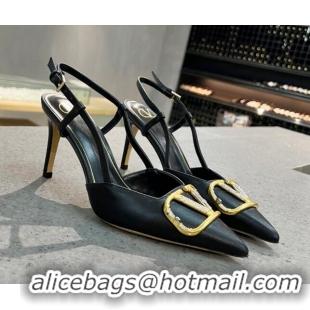 Cute Valentino VLOGO SIGNATURE Calfskin Slingback Pump with 8cm Heel Black 0105057