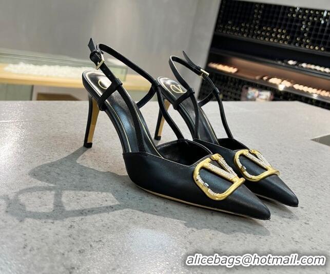 Cute Valentino VLOGO SIGNATURE Calfskin Slingback Pump with 8cm Heel Black 0105057