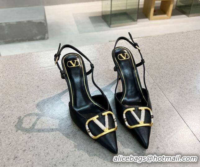 Cute Valentino VLOGO SIGNATURE Calfskin Slingback Pump with 8cm Heel Black 0105057