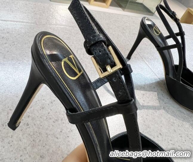 Cute Valentino VLOGO SIGNATURE Calfskin Slingback Pump with 8cm Heel Black 0105057