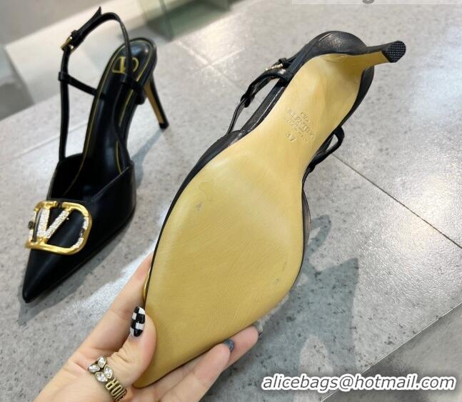 Cute Valentino VLOGO SIGNATURE Calfskin Slingback Pump with 8cm Heel Black 0105057