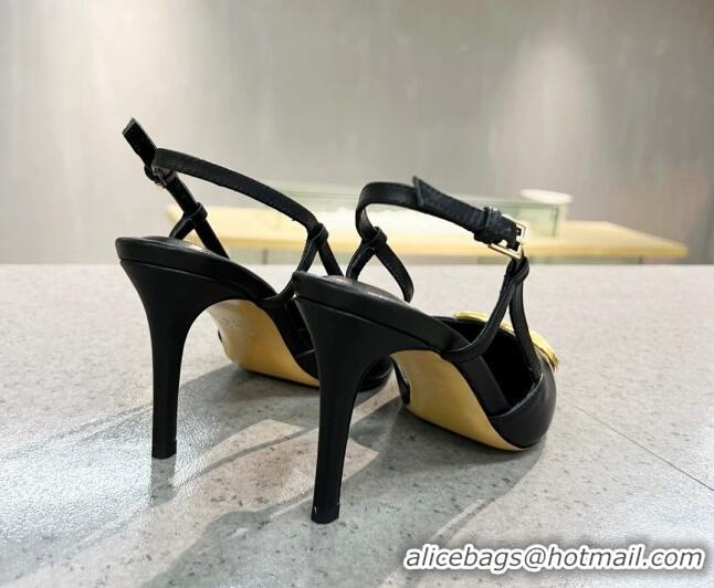 Cute Valentino VLOGO SIGNATURE Calfskin Slingback Pump with 8cm Heel Black 0105057