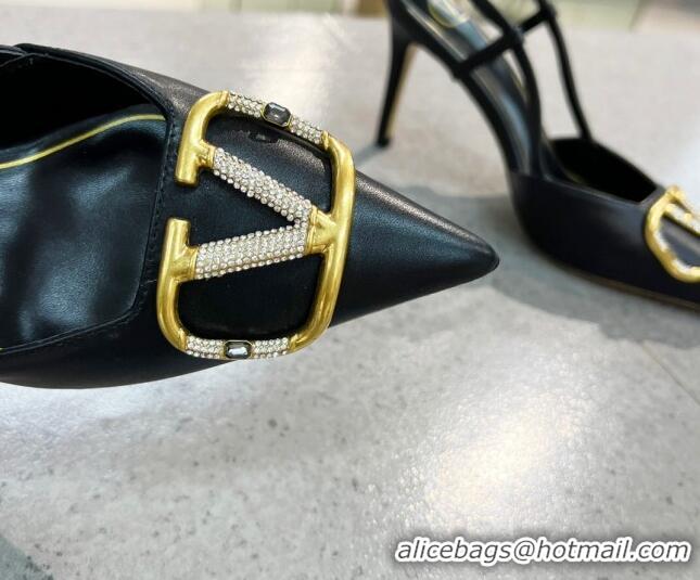 Cute Valentino VLOGO SIGNATURE Calfskin Slingback Pump with 8cm Heel Black 0105057