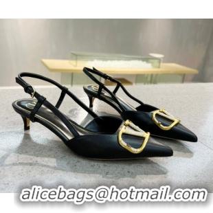 Low Price Valentino VLOGO SIGNATURE Calfskin Slingback Pump with 4cm Heel Black 105058