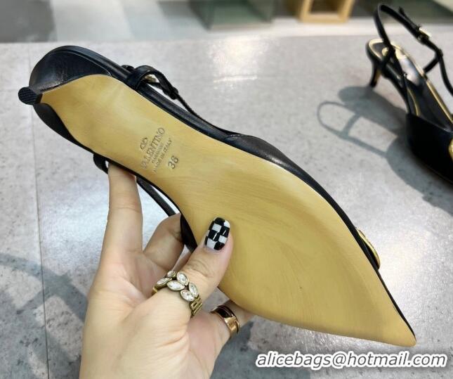 Low Price Valentino VLOGO SIGNATURE Calfskin Slingback Pump with 4cm Heel Black 105058