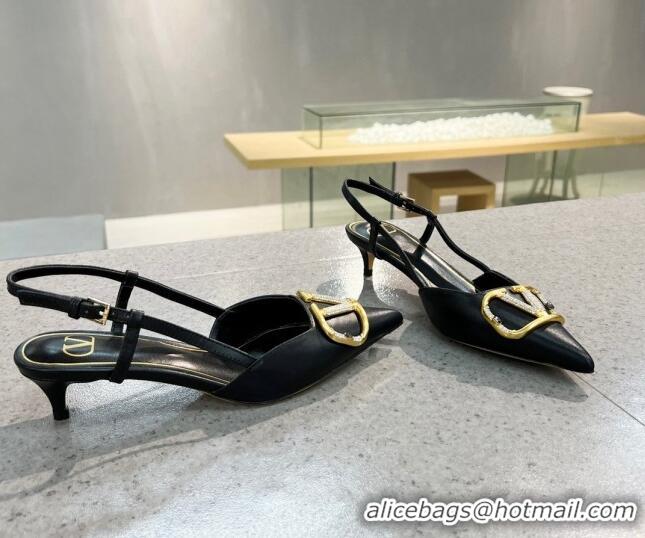 Low Price Valentino VLOGO SIGNATURE Calfskin Slingback Pump with 4cm Heel Black 105058