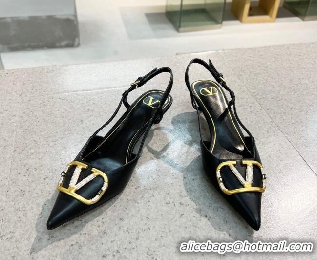 Low Price Valentino VLOGO SIGNATURE Calfskin Slingback Pump with 4cm Heel Black 105058