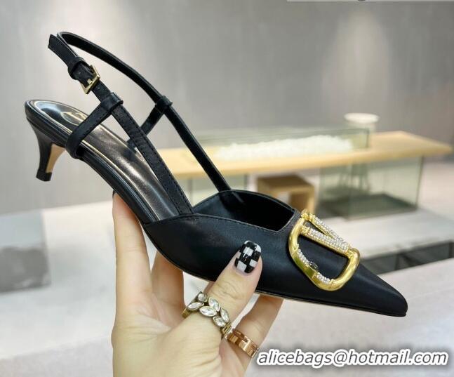 Low Price Valentino VLOGO SIGNATURE Calfskin Slingback Pump with 4cm Heel Black 105058