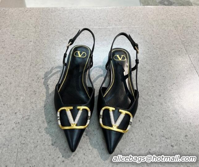 Low Price Valentino VLOGO SIGNATURE Calfskin Slingback Pump with 4cm Heel Black 105058