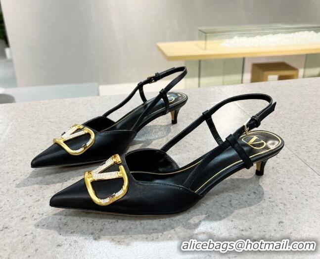 Low Price Valentino VLOGO SIGNATURE Calfskin Slingback Pump with 4cm Heel Black 105058