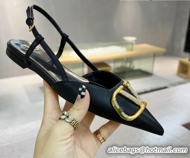 Low Cost Valentino VLOGO SIGNATURE Calfskin Slingback Flat Ballerina Black 105059