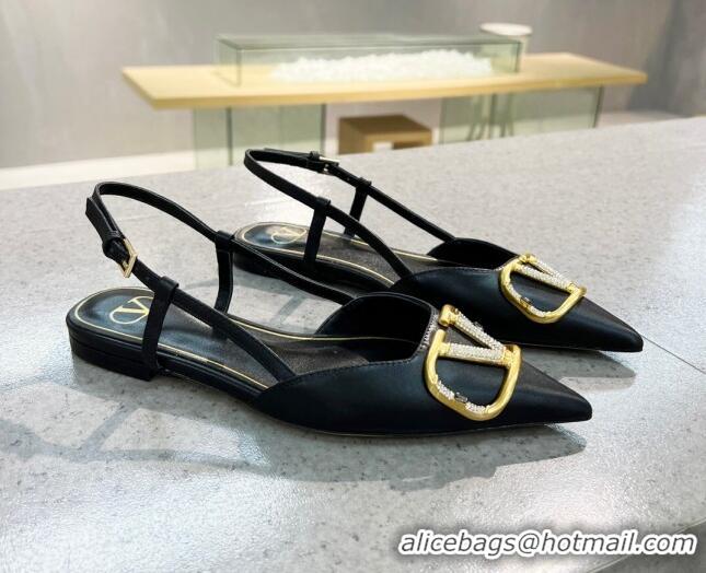 Low Cost Valentino VLOGO SIGNATURE Calfskin Slingback Flat Ballerina Black 105059