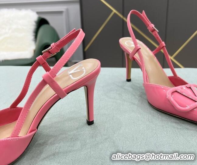 Best Price Valentino VLOGO SIGNATURE Patent Leather Slingback Pump with 8cm Heel Pink 105060