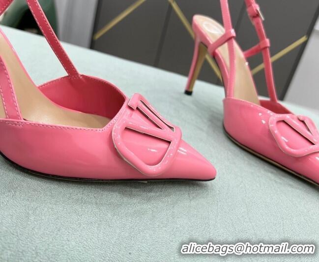 Best Price Valentino VLOGO SIGNATURE Patent Leather Slingback Pump with 8cm Heel Pink 105060