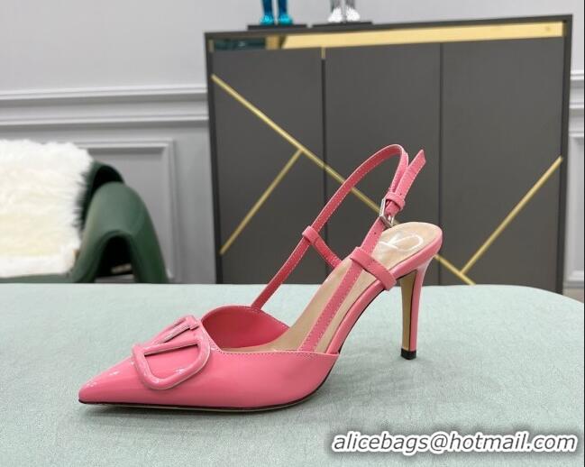 Best Price Valentino VLOGO SIGNATURE Patent Leather Slingback Pump with 8cm Heel Pink 105060