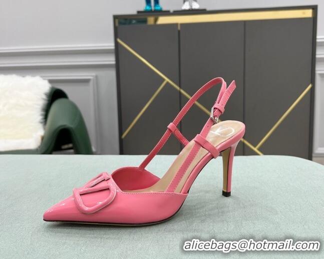 Best Price Valentino VLOGO SIGNATURE Patent Leather Slingback Pump with 8cm Heel Pink 105060