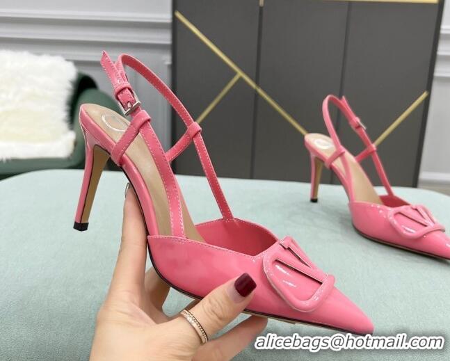 Best Price Valentino VLOGO SIGNATURE Patent Leather Slingback Pump with 8cm Heel Pink 105060