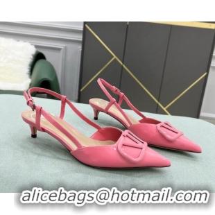 Super Quality Valentino VLOGO SIGNATURE Patent Leather Slingback Pump with 4cm Heel Pink 105061