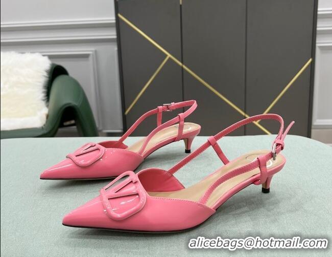 Super Quality Valentino VLOGO SIGNATURE Patent Leather Slingback Pump with 4cm Heel Pink 105061