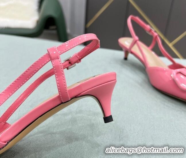 Super Quality Valentino VLOGO SIGNATURE Patent Leather Slingback Pump with 4cm Heel Pink 105061