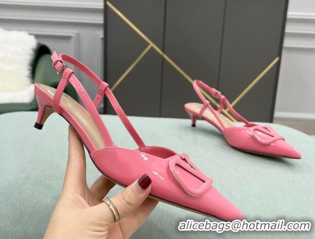 Super Quality Valentino VLOGO SIGNATURE Patent Leather Slingback Pump with 4cm Heel Pink 105061