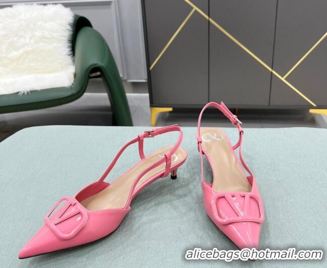 Super Quality Valentino VLOGO SIGNATURE Patent Leather Slingback Pump with 4cm Heel Pink 105061