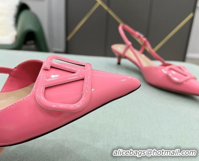 Super Quality Valentino VLOGO SIGNATURE Patent Leather Slingback Pump with 4cm Heel Pink 105061