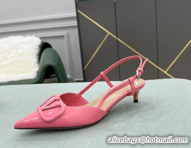 Super Quality Valentino VLOGO SIGNATURE Patent Leather Slingback Pump with 4cm Heel Pink 105061