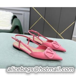 Reasonable Price Valentino VLOGO SIGNATURE Patent Leather Slingback Flat Ballerina Pink 105062