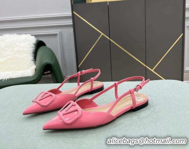 Reasonable Price Valentino VLOGO SIGNATURE Patent Leather Slingback Flat Ballerina Pink 105062