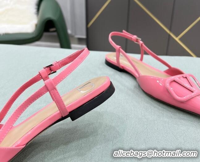 Reasonable Price Valentino VLOGO SIGNATURE Patent Leather Slingback Flat Ballerina Pink 105062