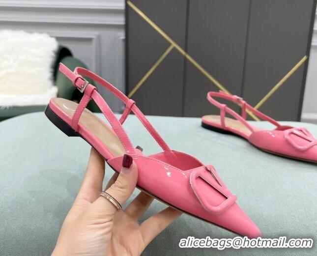 Reasonable Price Valentino VLOGO SIGNATURE Patent Leather Slingback Flat Ballerina Pink 105062