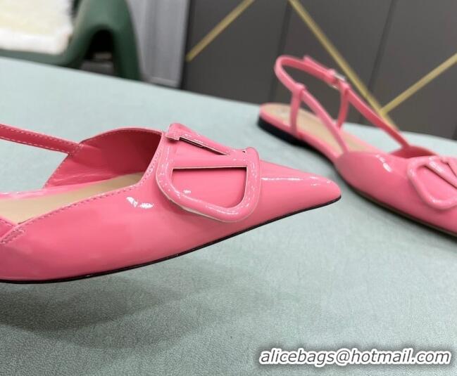 Reasonable Price Valentino VLOGO SIGNATURE Patent Leather Slingback Flat Ballerina Pink 105062