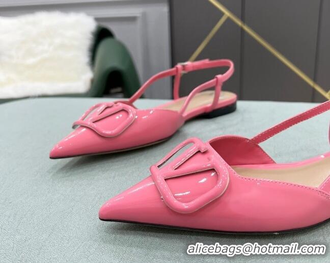 Reasonable Price Valentino VLOGO SIGNATURE Patent Leather Slingback Flat Ballerina Pink 105062