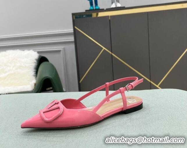 Reasonable Price Valentino VLOGO SIGNATURE Patent Leather Slingback Flat Ballerina Pink 105062