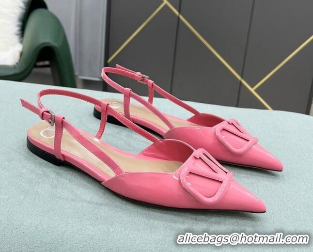 Reasonable Price Valentino VLOGO SIGNATURE Patent Leather Slingback Flat Ballerina Pink 105062