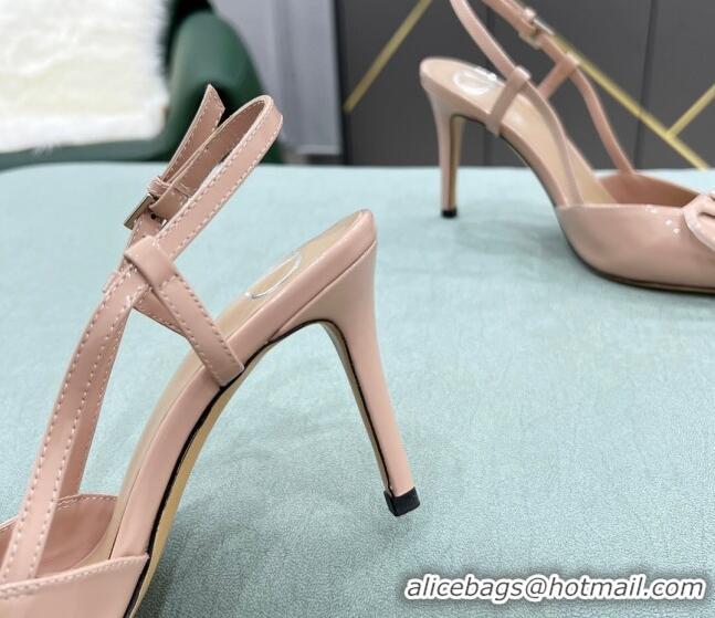 Top Quality Valentino VLOGO SIGNATURE Patent Leather Slingback Pump with 8cm Heel Nude 105063