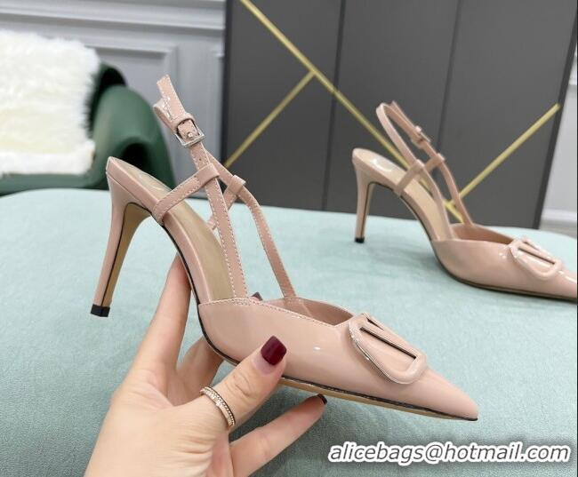 Top Quality Valentino VLOGO SIGNATURE Patent Leather Slingback Pump with 8cm Heel Nude 105063