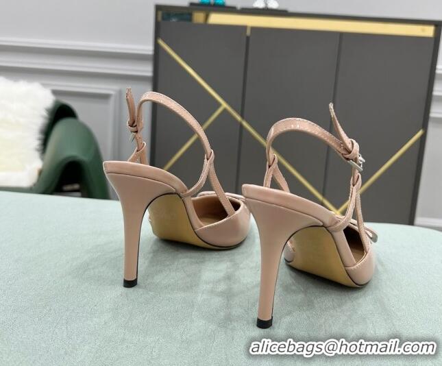 Top Quality Valentino VLOGO SIGNATURE Patent Leather Slingback Pump with 8cm Heel Nude 105063