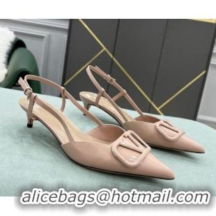 Top Quality Valentino VLOGO SIGNATURE Patent Leather Slingback Pump with 4cm Heel Nude 105064