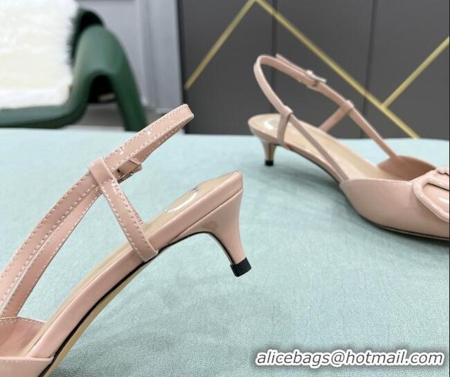 Top Quality Valentino VLOGO SIGNATURE Patent Leather Slingback Pump with 4cm Heel Nude 105064